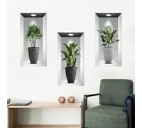 Tanlaby 3D Piante Adesivo Murale, Adesivi Parete di Piante in Vaso Verdi Realistiche 3D Vaso Adesivo Da Parete Rimovibile Autoadesiva Parete Scale Corridoio Soggiorno Camera Divano Sfondo(Set di 3)