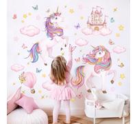 Tanlaby Adesivi Murali Bambini Unicorni Magici con Castello Nuvole Farfalle Sticker da Parete Cameretta Bimba Ragazza, Decorazione Murale Grande per Camera da Letto, Asilo e Angolo Fiaba