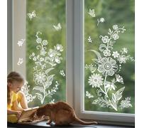 Tanlaby Adesivi per Finestra Fiore Bianchi Decalcomanie per Finestre Giardino Fiori Farfalla Non Adesiva Vetrofanie Primavera Estivi Vetro Porte Cucina Soggiorno