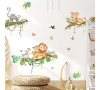 Tanlaby Animale Cartone Animato su Albero Adesivi Murali Leone Leopardo Lemure Sticker Murali Autoadesivo Adesivi da Parete Rimovibile Sticker Muro per Cameretta Bambini Sala Giochi Decorazione Murale
