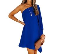 TANMESSO Abito da donna casual con maniche a pipistrello monospalla - Abito estivo da cocktail per feste in discot, Blu, M