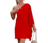 TANMESSO Abito da donna casual con maniche a pipistrello monospalla - Abito estivo da cocktail per feste in discot, Rosso, M