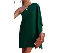 TANMESSO Abito da donna casual con maniche a pipistrello monospalla - Abito estivo da cocktail per feste in discot, Verde scuro, M