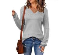TANMESSO Maglione da donna con scollo a V, a maniche lunghe, casual, vestibilità larga, per autunno e inverno, Grigio, L