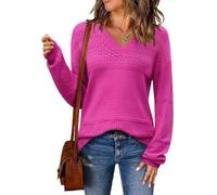 TANMESSO Maglione da donna con scollo a V, a maniche lunghe, casual, vestibilità larga, per autunno e inverno, Rosso rosato, L