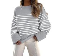 TANMESSO Maglioni girocollo oversize da donna in maglia sfocata - Pullover caldo a maniche lunghe per abiti autunnali alla moda 2024, Strisce grigie., M