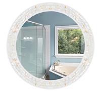 Tanmicoshomy Specchio rotondo da parete 76 cm, specchio circolare a mosaico con cornice in madreperla naturale e legno, specchio decorativo da parete rotondo costiero per bagno, camera da letto