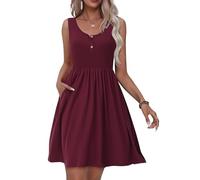 Tanmolo Abito Estivo da Donna Lunghezza Ginocchio per Il Tempo Libero con Bottoni con Tasche Vestito Elastico（Bordeaux 2XL）