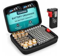 Tanness Custodia per Pile 140 Posti con Tester LCD per AA AAA C D e 9V | Organizer rigido per batterie con tester universale e tasca interna, per conservazione sicura, ordinata e pratica a casa