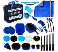 TANNESS Kit di Pulizia per Auto, 30 Pezzi, Spazzola per la Pulizia, Kit Completo per Interni ed Esterni, con spazzole per Dettagli per Ruote, Pelle, cruscotto, Prese d'Aria - Set di spazzole per