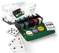 Tanness Set Poker 200 Pezzi con Fiches da Gioco, Carte da Poker e Tappetino Poker - Set Texas Holdem per Tavolo Poker e Giochi Black Jack - Chips Poker in Scatola per Serate Casinò e Divertimento