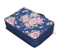 Tannone a matita multi -strato stampato 252 slot con cerniera di grande capacità di tessuto impermeabile liscio e resistente organizza facilmente tutti i tipi di gomme da gomma da (Rosa a fondo blu)