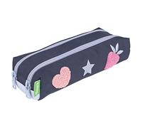 Tann's - Astuccio Double Le Fantaisies Juliette Bleu - Patch ricamate - Tote scolastica Ragazza a 2 scomparti - Tutte le classi, blu, 23 x 6 x 9 cm
