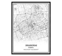 TANOKCRS Shanghai Cina Mappa Wall Art Canvas Print Poster Artwork Senza cornice Moderna Mappa in bianco e nero Souvenir Gift Home Decor - 9x11 inches