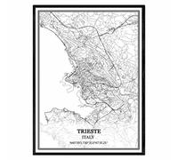 TANOKCRS Trieste Italia Mappa Wall Art Canvas Print Poster Artwork Senza cornice Moderna Mappa in bianco e nero Souvenir Gift Home Decor - 11x14 inches