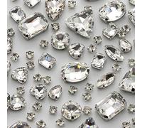 TANOSII Strass da cucire, 100 pezzi, forme miste, strass in vetro, da cucire, con retro piatto mentale, con artiglio argentato, per gioielli, artigianato, vestiti, scarpe, costumi e indumenti, colore: