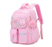 Tanou Zaino Elementari Bambina, 22 Litri Zaino Scuola Ergonomico per Bambine dalla Prima alla Quarta Elementare, Zaini Bimba Scuola Primaria di Fantasia con Ciondolo, Rosa