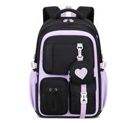 Tanou Zaino per la Scuola Elementare e Media Traspirante e Confortevole Zaini Elementari Bambina Grande Borsa Casual Zaino da Ragazze in Oxford Tessuto alla Moda, Nero