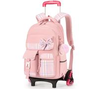 Tanou Zaino Trolley Scuola Elementare e Media per Ragazze, Staccabile | Spallacci da Nascondere, Grande Capacità da 24L, Zaino Rotelle Bambina per la Scuola Viaggio, Rosa