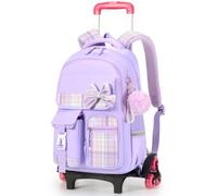 Tanou Zaino Trolley Scuola Elementare e Media per Ragazze, Staccabile | Spallacci da Nascondere, Grande Capacità da 24L, Zaino Rotelle Bambina per la Scuola Viaggio, Viola