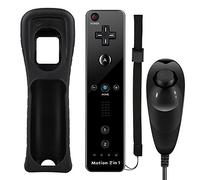 Tanouve Controller Wii Motion Plus, 2 In 1 Nunchuck Costruito Motion Plus Telecomando Remote Set Per Nintendo Wii e La Console Wii u Con Custodia In Silicone + Custodia - Nero