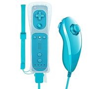Tanouve Controller Wii Motion Plus, 2 In 1 Nunchuck Costruito Motion Plus Telecomando Remote Set Per Nintendo Wii e La Console Wii u Con Custodia In Silicone + Custodia - blu