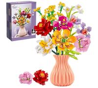TANSAR Bouquet di fiori con vaso di fiori, 756 pezzi, fiori da costruzione, collezione botanica, per adulti, donne, ufficio, casa, regali per la festa della mamma, San Valentino