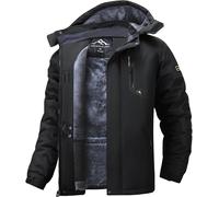 Tansozer Giacca da Sci Uomo Impermeabile Invernale Giubbotto Caldo Foderato Mantello Pioggia Traspirante Anorak Escursionismo Pile, Nero, 3XL