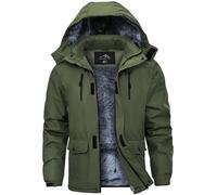 Tansozer Inverno Giacca Uomo Caldo Idrorepellente Pioggia Cappotto Foderato Escursionismo Jacke Traspirante Antivento Sci Parka, Verde Militare, XL