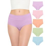 TANSTC Mutande Donna Cotone Vita Alta Slip Traspirante Culotte Comode Elasticizzato Intimo, Azzurro Chiaro/Verde Mela/Rosa Chiaro/Rosa Salmone/Viola Chiaro, Pacco da 5, S