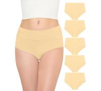 TANSTC Mutande Donna Cotone Vita Alta Slip Traspirante Culotte Comode Elasticizzato Intimo, Carnagione, Pacco da 5, M