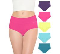 TANSTC Mutande Donna Cotone Vita Alta Slip Traspirante Culotte Comode Elasticizzato Intimo, Viola Scuro/Fucsia/Verde Limone/Azzurro Acqua/Azzurro Lago, Pacco da 5, S
