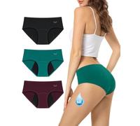TANSTC Mutande Mestruali Donna, Slip Alto, 3 Pack, XS, Nero+Bordeaux+Verde Scuro, Protezione Multi-strato Anti-perdite, 60ML Grande Volume Mestruale, Cotone Vita Alta, Mutande Post Parto