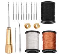 Tanstic Kit punteruolo da cucito in pelle, 19 pezzi, include ago per punteruolo da cucito in pelle con manico in rame, filo di nylon da 50 m 3 colori e ditali per fai da te fatto a mano, cucito,
