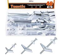 Tanstic Set di 48 set da 1/8" 3/16" 1/4" Toggle Bolt and Wing Nut Assortment Kit, Butterfly Toggle Anchors with Wing Nuts, Hex Nuts, Washers, Hollow Drywall Anchors and Screws for Drywall