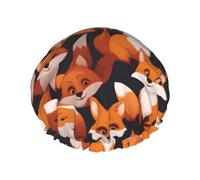tante piccole volpi dei cartoni animati Cuffia da a a doppio strato per donna, riutilizzabile, design di grandi dimensioni adatto a tutte le lunghezze di capelli, adatta per ragazze, spa e uso domest