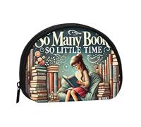 Tanti libri, così poco tempo per leggere. Piccola conchiglia portamonete per donne e uomini - piccolo portafoglio con cerniera, porta monete, chiavi e carte da viaggio portatile.