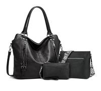 TANTOMI Borsa da donna grande, set da 3 pezzi, borsa shopper grande con più scomparti, borse a tracolla da donna con maniglia per il trasporto, borse a tracolla da donna, per lavoro e viaggi, nero-a
