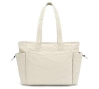 TANTOMI Grande borsa da spiaggia da donna: borsa a tracolla leggera con cerniera, adatta anche come borsa per computer portatile, per lavoro, viaggi e uso quotidiano, Bianco perla