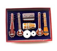 TANTU Set di strumenti musicali in miniatura, strumenti tradizionali indiani, 32 x 24 cm, scatola espositiva decorativa, 7 pezzi