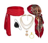 Tanxier Accessori per Costume da Pirata Donna, Set di Accessori per Travestimenti con Orecchino e Collana, Set 5 Elementi per Teatro Rappresentazioni Scolastiche Feste in Maschera