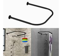 Tanxih Bastone per tenda da doccia a U, regolabile, in acciaio inox, a forma di U, installazione senza trapano, per bagno, vasca da bagno, negozio di abbigliamento (colore nero a forma di U, lunghezza
