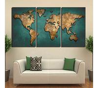 Tanyang 3 Pezzi Mappa del Mondo Poster Stampe su Tela Quadri Wall Art Fashion Vintage Continent Foto Living Room Home Decor No Frame