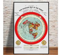 Tanyang Hd Moderno Spray Immagine Tela Poster Terra Piatta Mappa Della Nuova Mappa Del Mondo Di Gleason Pittura D'Arte Della Parete Per L'Arredamento Estetico Del Soggiorno A1 40X50Cm Senza Telaio