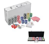 TANYEAR Set completo da poker con 500 chip laser per carte da poker Poker Chips, set completo con 2 pazzi da poker, valigetta da poker in alluminio, 5 dadi, 3 bottoni per dealer color argento