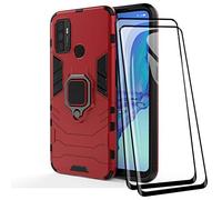 TANYO Cover + [2 Pezzi] Vetro Temperato per Oppo A53S / A53, TPU/PC Dual Layer Armor Antiurto Protezione Custodia [360° Supporto] con Durezza 9H Pellicola Protettiva, Rosso