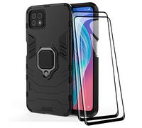 TANYO Cover + [2 Pezzi] Vetro Temperato per Oppo A73 5G, TPU/PC Dual Layer Armor Antiurto Protezione Custodia [360° Supporto] con Durezza 9H Pellicola Protettiva, Nero