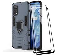 TANYO Cover + [2 Pezzi] Vetro Temperato per Oppo Realme 7 5G, TPU/PC Dual Layer Armor Antiurto Protezione Custodia [360° Supporto] con Durezza 9H Pellicola Protettiva, Blu