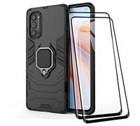 TANYO Cover + [2 Pezzi] Vetro Temperato per Oppo Reno4 PRO 5G, TPU/PC Dual Layer Armor Antiurto Protezione Custodia [360° Supporto] con Durezza 9H Pellicola Protettiva, Nero