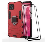 TANYO Cover + [2 Pezzi] Vetro Temperato per Oppo Reno4 Z 5G, TPU/PC Dual Layer Armor Antiurto Protezione Custodia [360° Supporto] con Durezza 9H Pellicola Protettiva, Rosso